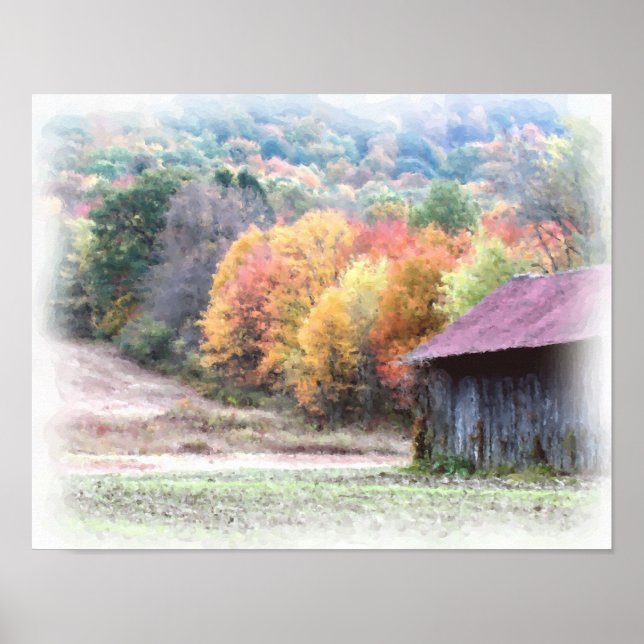 Tobacco Barn Fall Foliage Photo Painting Poster (Front)