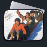 Tobagganing Laptop Sleeve<br><div class="desc">Artist: George Brehm | Boys sledding downhill in toboggan</div>