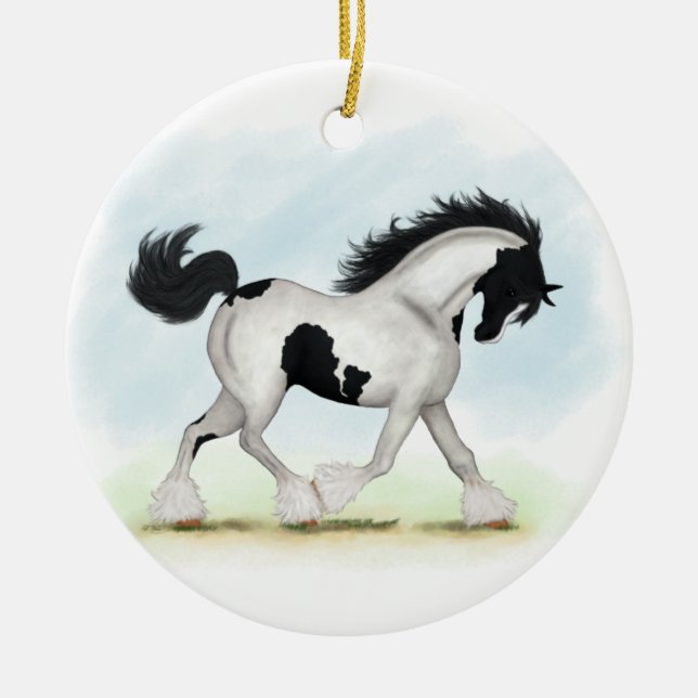 Tobiano Gypsy Vanner Horse Ceramic Tree Decoration (Front)