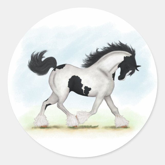 Tobiano Gypsy Vanner Horse Classic Round Sticker (Front)