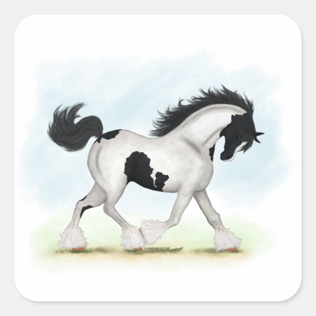 Tobiano Gypsy Vanner Horse Square Sticker (Front)