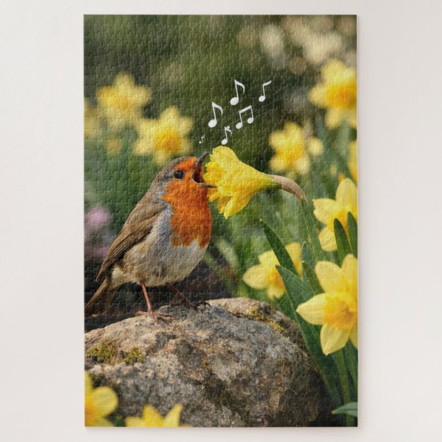 Tobin Singing into a Spring Daffodil Jigsaw Puzzle (Vertical)