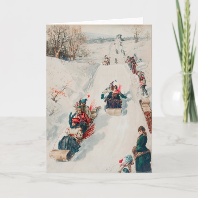 "Tobogganing", Chromolithograph, Louis Prang & Co. Card (Front)