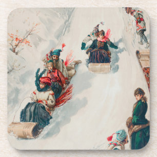 "Tobogganing", Chromolithograph, Louis Prang & Co. Coaster