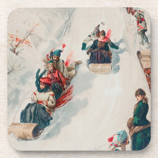 "Tobogganing", Chromolithograph, Louis Prang & Co. Coaster (Front)