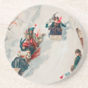 "Tobogganing", Chromolithograph, Louis Prang & Co. Coaster