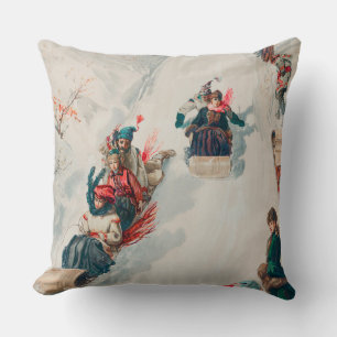 "Tobogganing", Chromolithograph, Louis Prang & Co. Cushion