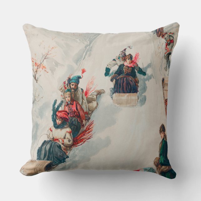 "Tobogganing", Chromolithograph, Louis Prang & Co. Cushion (Front)