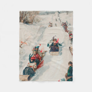 "Tobogganing", Chromolithograph, Louis Prang & Co. Fleece Blanket
