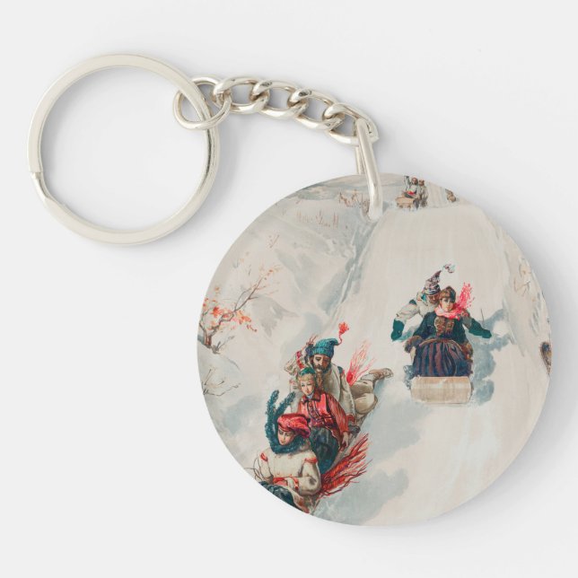 "Tobogganing", Chromolithograph, Louis Prang & Co. Key Ring (Front)