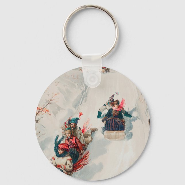 "Tobogganing", Chromolithograph, Louis Prang & Co. Key Ring (Front)