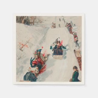 "Tobogganing", Chromolithograph, Louis Prang & Co. Napkin