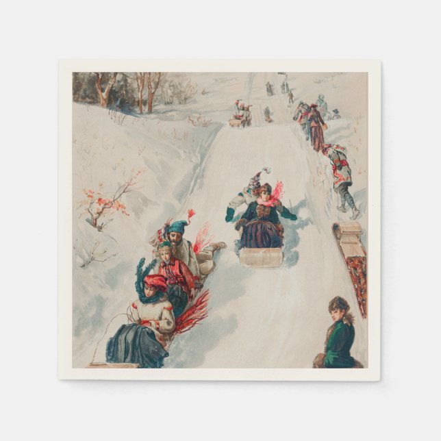 "Tobogganing", Chromolithograph, Louis Prang & Co. Napkin (Front)
