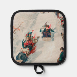 "Tobogganing", Chromolithograph, Louis Prang & Co. Pot Holder