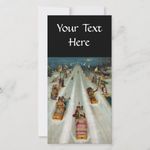 Toboggans On a winter night Holiday Card