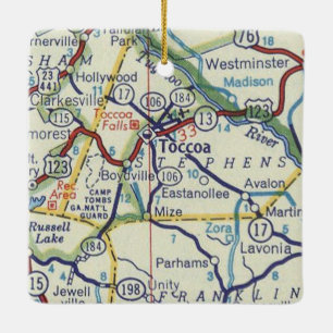 Toccoa GA Vintage Map Ceramic Ornament