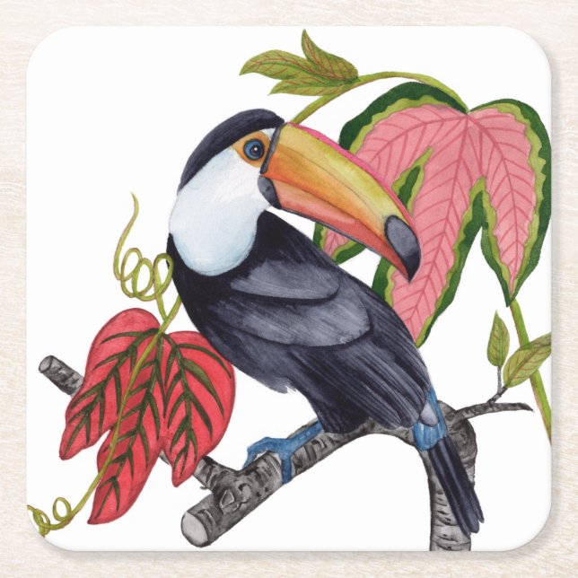 Toco Toucan Square Paper Coaster (Front)