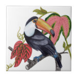 Toco Toucan Tile<br><div class="desc">Toco Toucan I by Melissa Wang. A single toucan is perched on a branch with tropical leaves. | 164390Z</div>