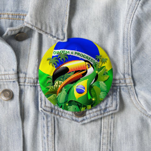 Toco Toucan with Brazil Flag  10 Cm Round Badge