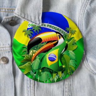 Toco Toucan with Brazil Flag 6 Cm Round Badge