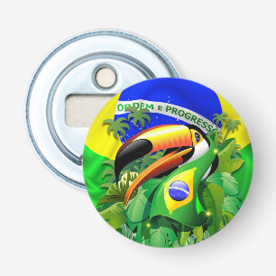 Toco Toucan with Brazil Flag Bottle Opener