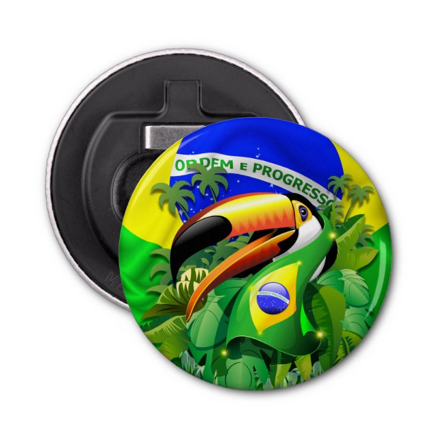 Toco Toucan with Brazil Flag  Bottle Opener (Front)