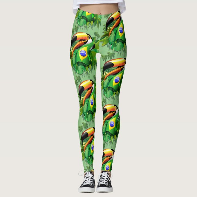 Toco Toucan with Brazil Flag  Leggings (Front)