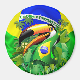 Toco Toucan with Brazil Flag Magnet