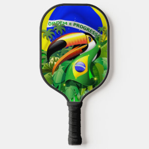 Toco Toucan with Brazil Flag Pickleball Paddle