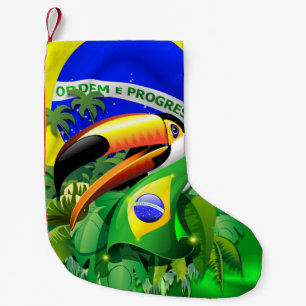 Toco Toucan with Brazil Flag Small Christmas Stocking