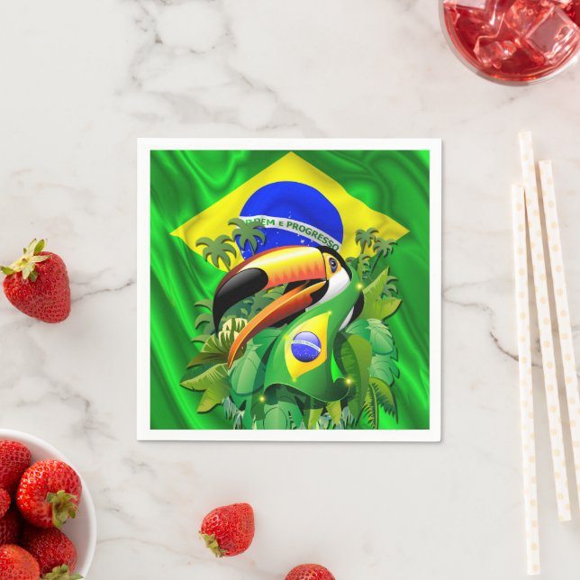 Toco Toucan with Brazil Flag Tie Napkin (Insitu)
