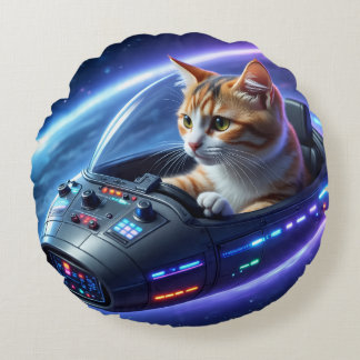 TOCOCLAWS Galactic Pilot: Space Cat Round Accent Cushion