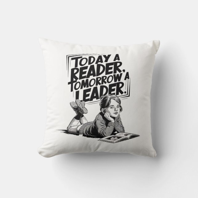Today a Reader - Book Reading Girl - Bookworm Girl Cushion (Front)
