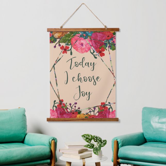 Today I Choose Joy Watercolor Flowers Hanging Tapestry (Living Room)