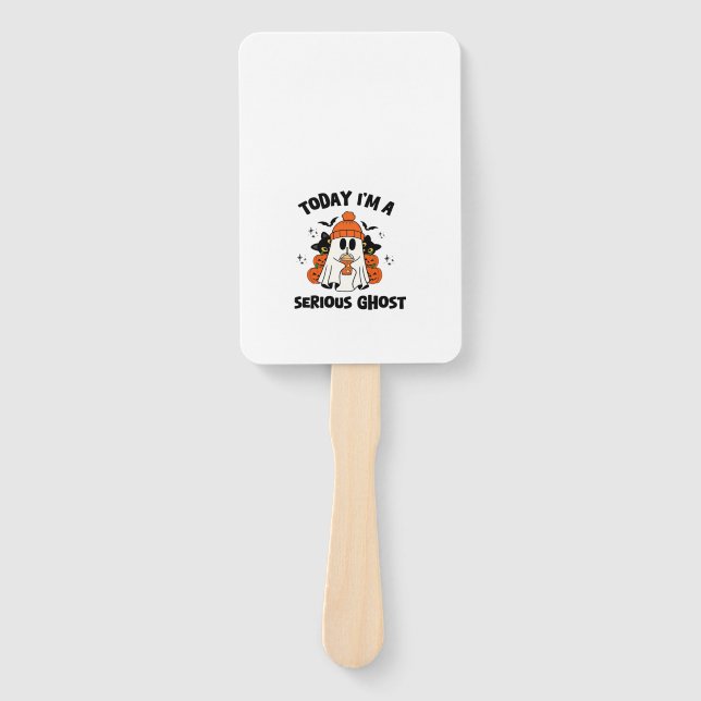 TODAY I'M A SERIOUS GHOST COFFEE PUMPKIN HALLOWEEN HAND FAN (Front)