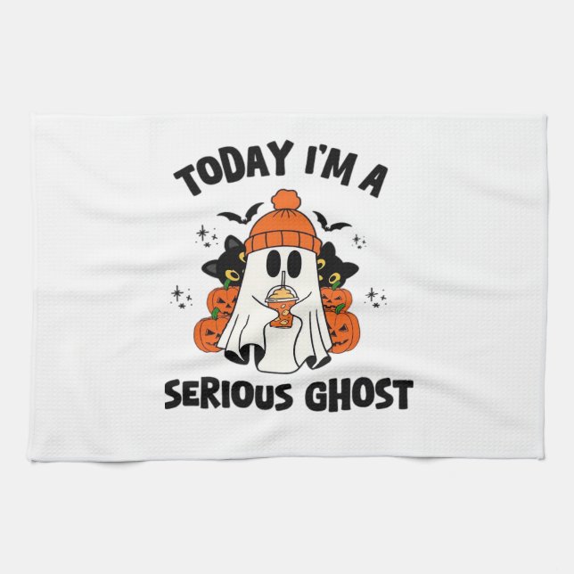 TODAY I'M A SERIOUS GHOST COFFEE PUMPKIN HALLOWEEN TEA TOWEL (Horizontal)