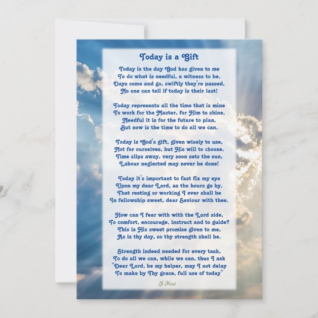 "Today is a Gift " Motivational Christian Poem  Th Thank You Card (Front)