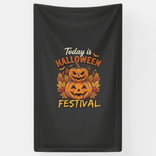 Today Is Halloween Festival Stacked Pumpkins Spide Banner