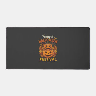 Today Is Halloween Festival Stacked Pumpkins Spide Desk Mat