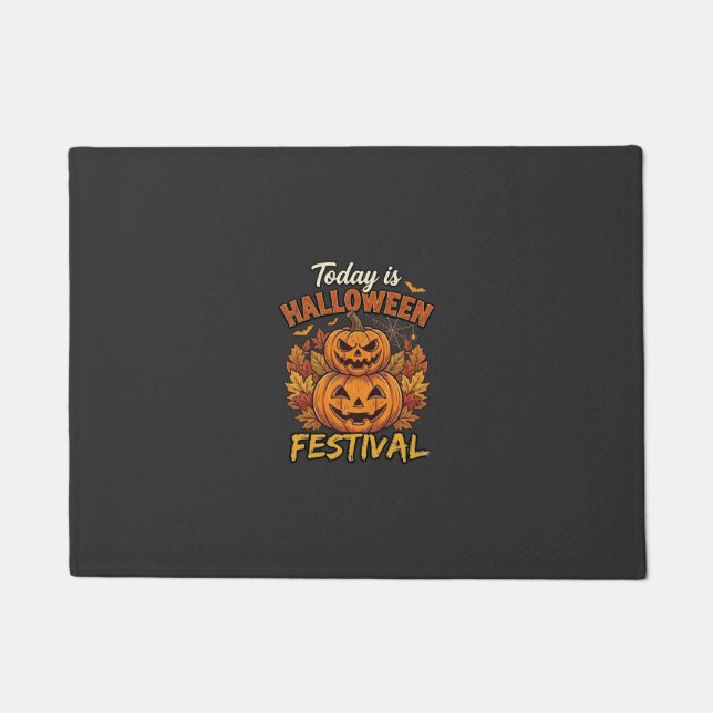Today Is Halloween Festival Stacked Pumpkins Spide Doormat (Front)