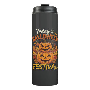 Today Is Halloween Festival Stacked Pumpkins Spide Thermal Tumbler