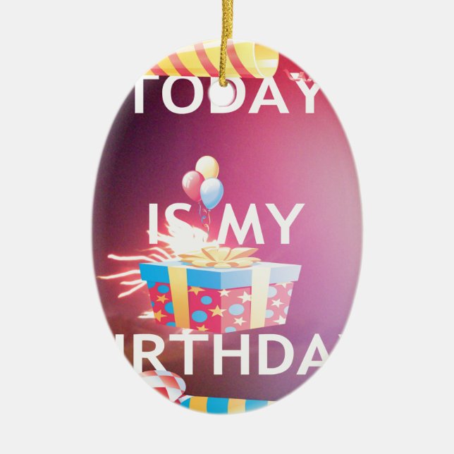 Today is My Birthday Art Print Ceramic Tree Decoration (Front)