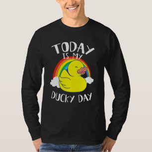 Today is My Ducky Lucky Day Yellow Rainbow Rubber  T-Shirt