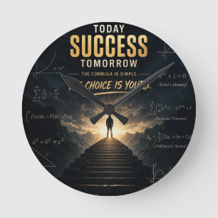 Today Success Tomorrow Motivational Math Classroom Round Clock