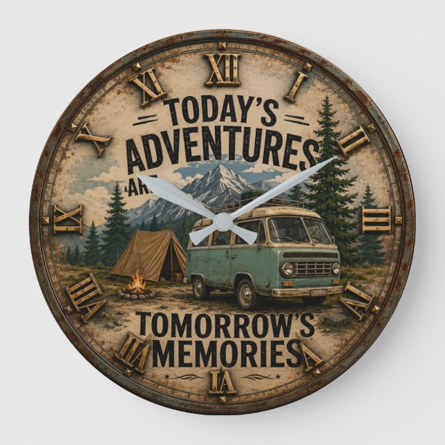 Today's Adventures Are Tomorrow's Memories Camper  Large Clock (Front)