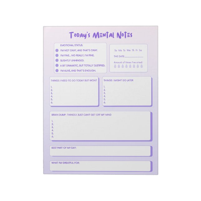 Today's Mental Notes Notepad  (Rotated)