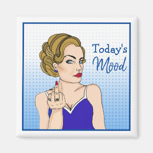 Today's Mood, Retro Lady Flipping the Bird Magnet