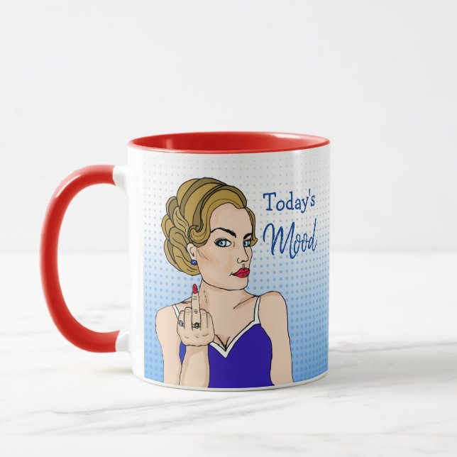 Today's Mood, Retro Lady Flipping the Bird   Mug (Left)