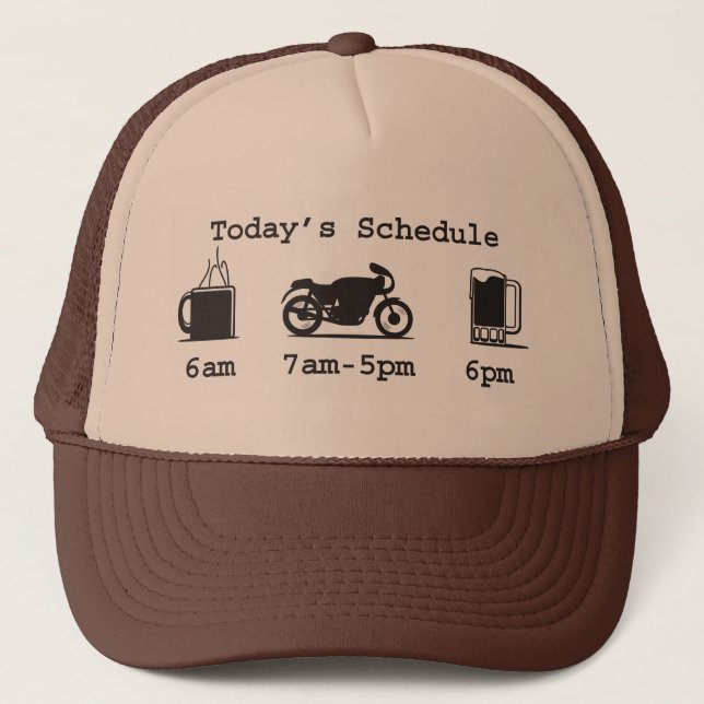 Today's schedule - Coffee, 2wheels, & beer hat (Front)