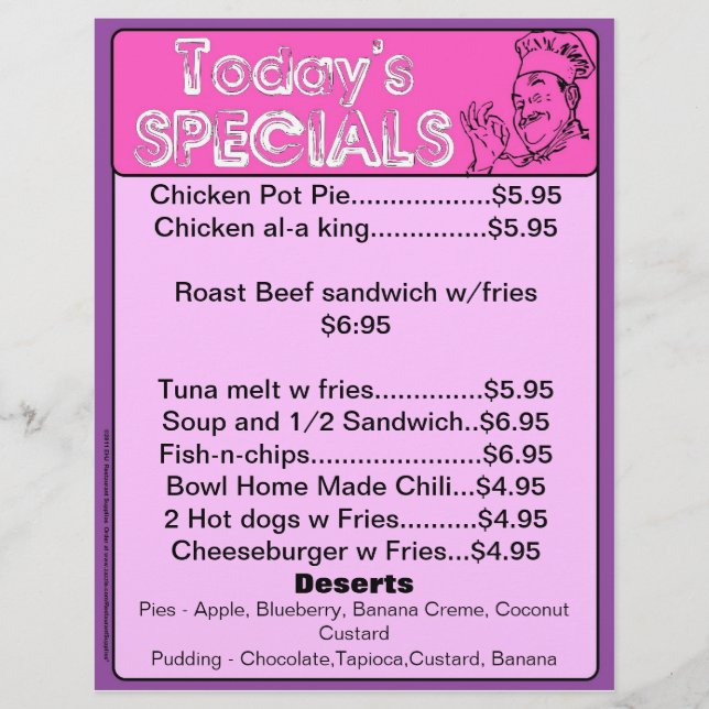 Today's Specials Menu Inserts Restaurant Supplies (Front)